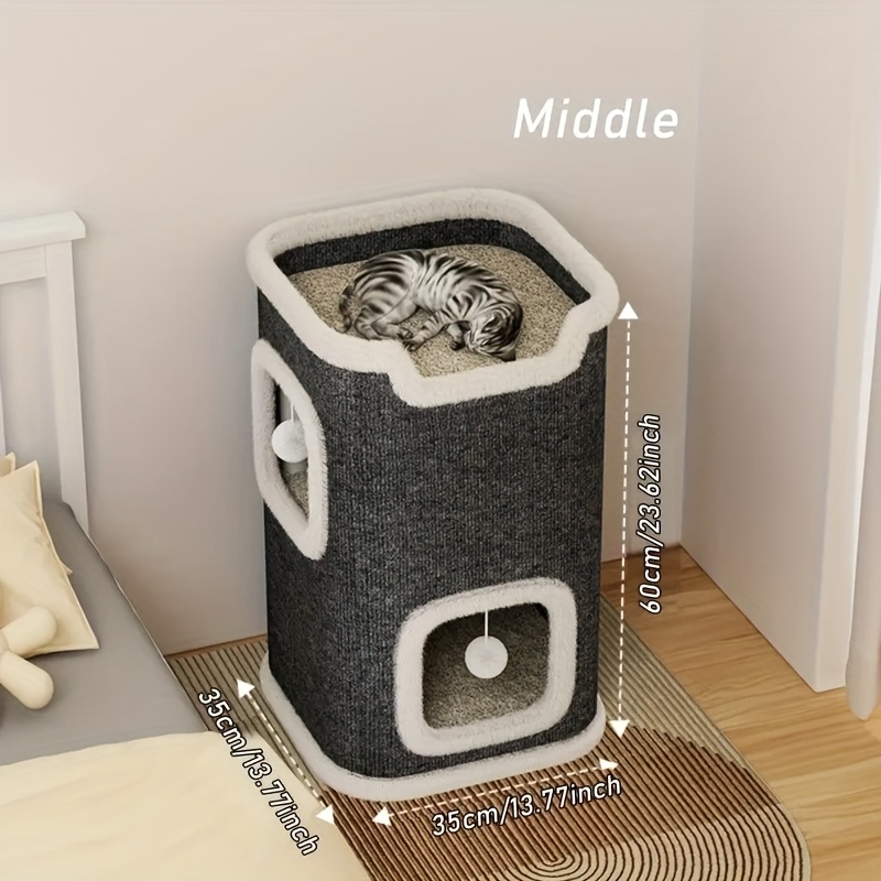 TEMU Sisal Cat Condo With Scratching Posts - , Square Cat House For Indoor Cats, Fun, Cat Climbing, Cat Bed