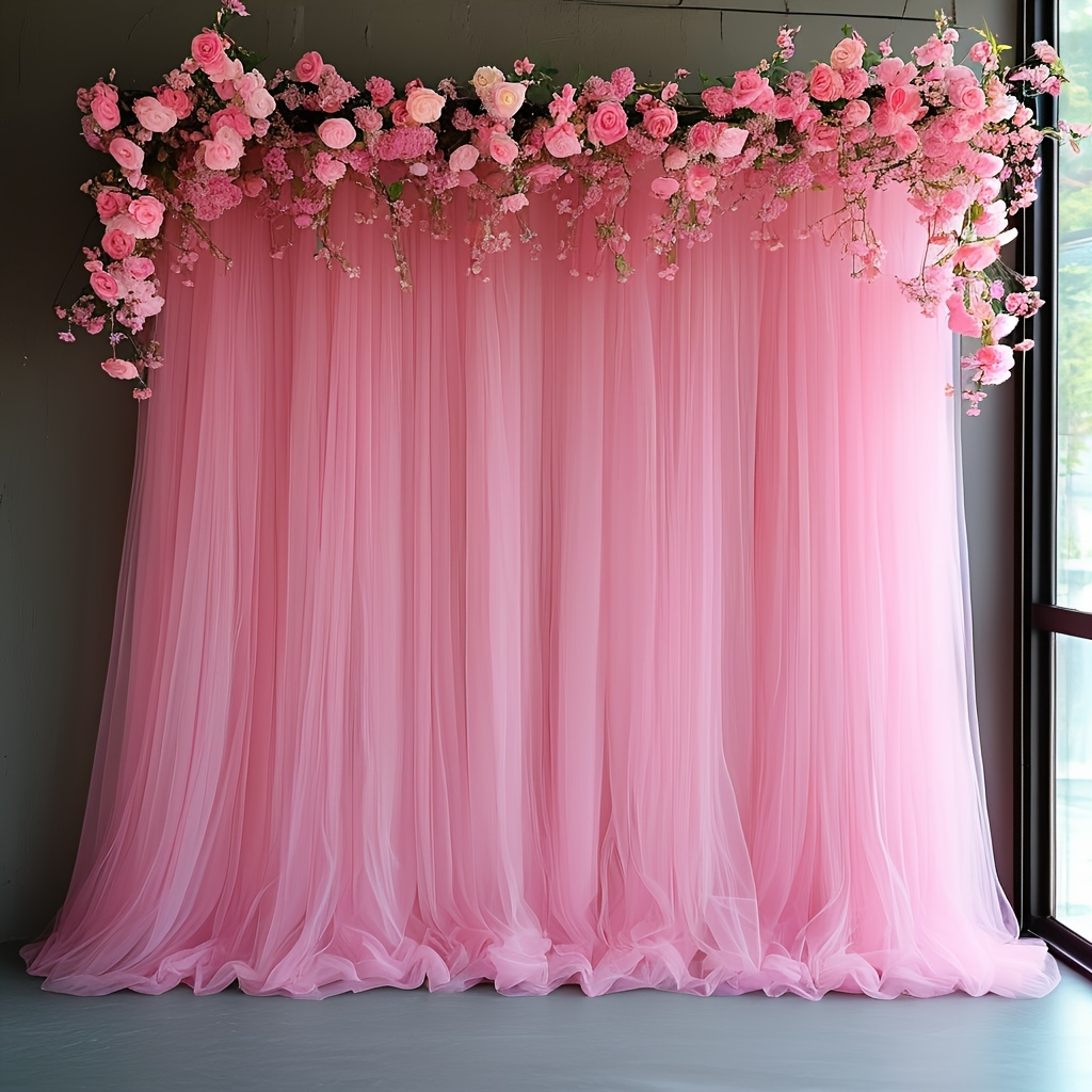 TEMU 1 pièce Toile de fond de mariage rose à , adaptée aux fêtes - Tulle en polyester doux à résistance au cisaillement, pour décorations de mariage,