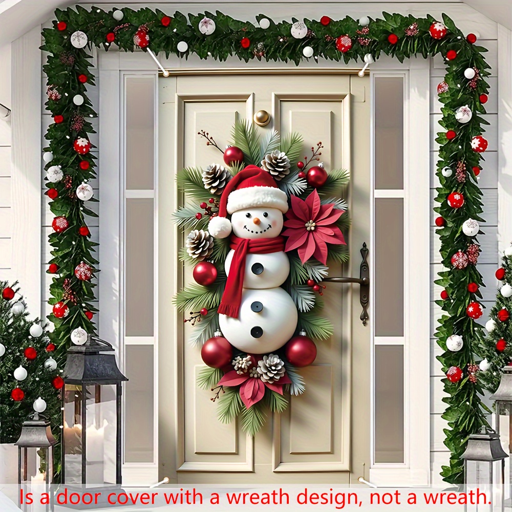 

1pc, Snowman Wreath Door Cover, 35.4 X 72.8 Inches, Polyester Christmas Door Frame Decoration, Multipurpose Holiday Porch Decor, No Electricity Needed