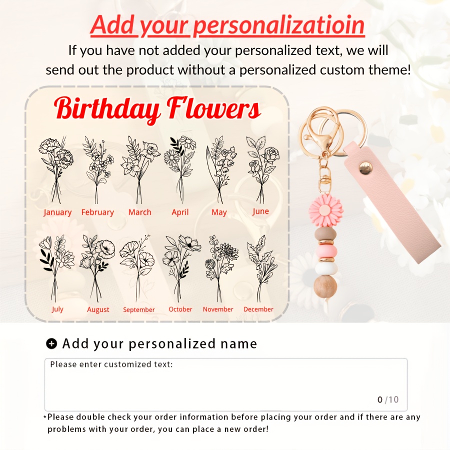 TEMU Portachiavi personalizzato con perline a forma di margherita, ciondolo con e personalizzato, regalo per il a scuola o per l'amicizia