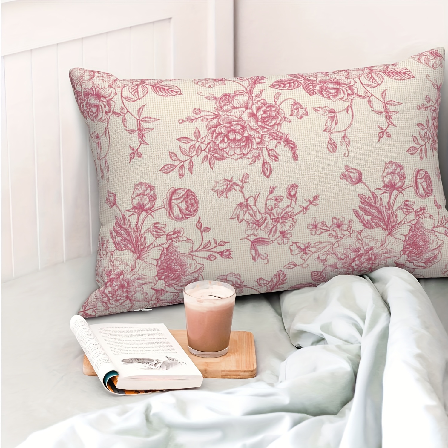TEMU 2pcs Pink Floral Waist Pillowcase Set, 12x20, 2pcs Chinese Style Floral Decorative Pillowcases, Vintage Pillow Shams For Home Decor, Sofa, Bed