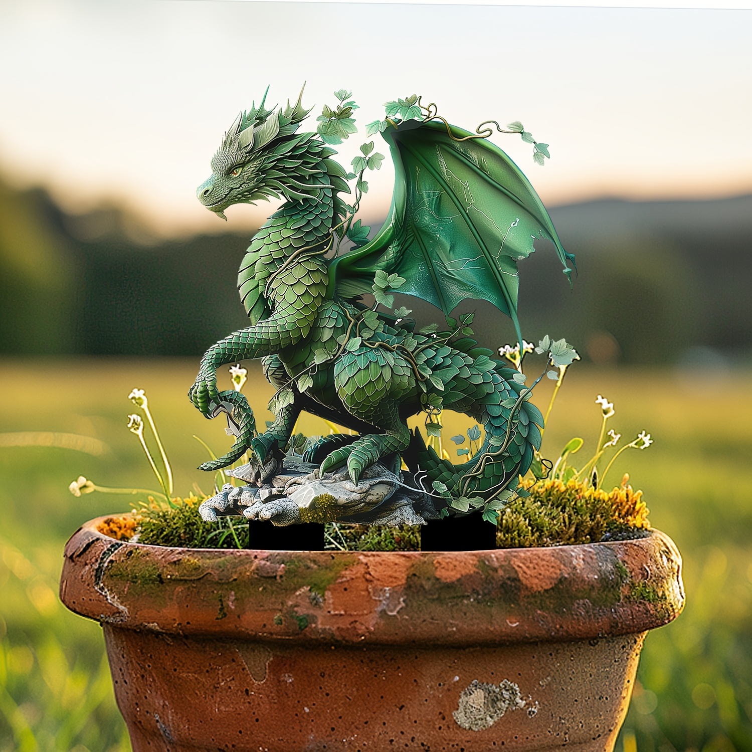 

Green Dragon Acrylic Garden Stake - 11.8"x7" Inspirational Outdoor Decor, Bohemian Style Flower Pot Landscape Accessory With Sun Catcher