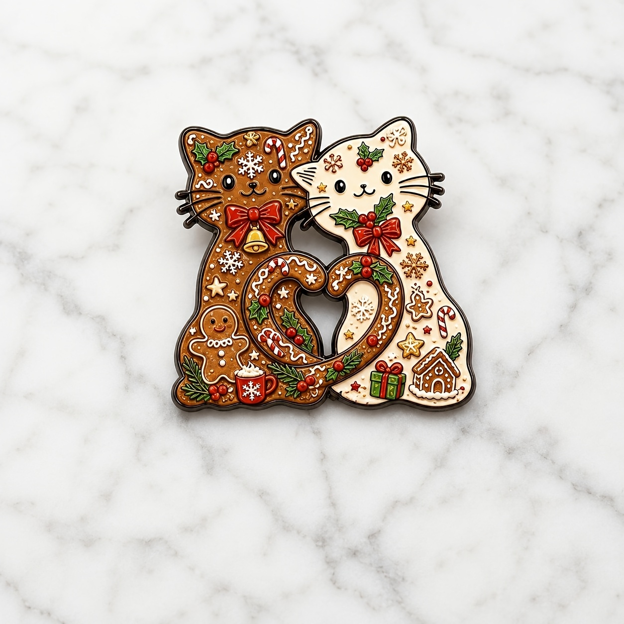 TEMU Gingerbread-style Heart-shaped Enamel Pin With Gingerbread For Man, Candy Cane, Holly, Snowflake, And Gift Element Patterns. A Small Gift
