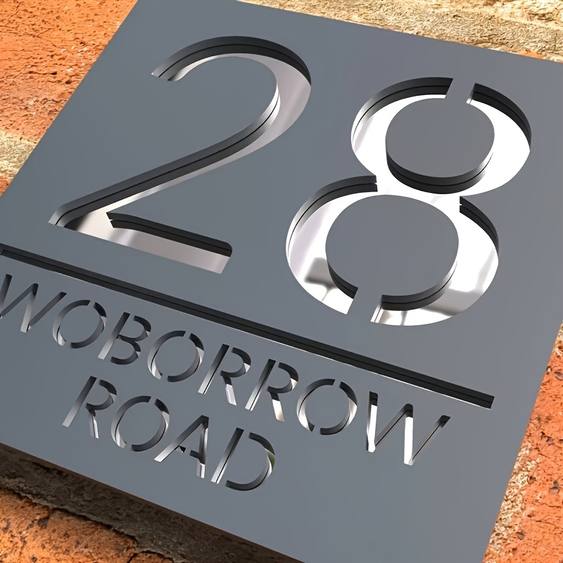 E-shop Personalisiertes laser-geschnittenes Acryl Hausnummer Schild – Modernes 3D-Relief Design, Matt Schwarz Grau, Straßenschild für den Außenbereich,