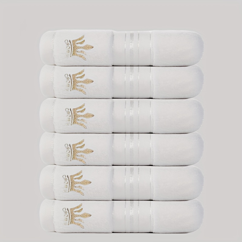 6pcs Bath Towel Set, 35*75cm / 13.7*29.5 inches, Crown Embroidered Pure Cotton Towels, 100% Cotton Material, Quick-Dry and Absorbent
