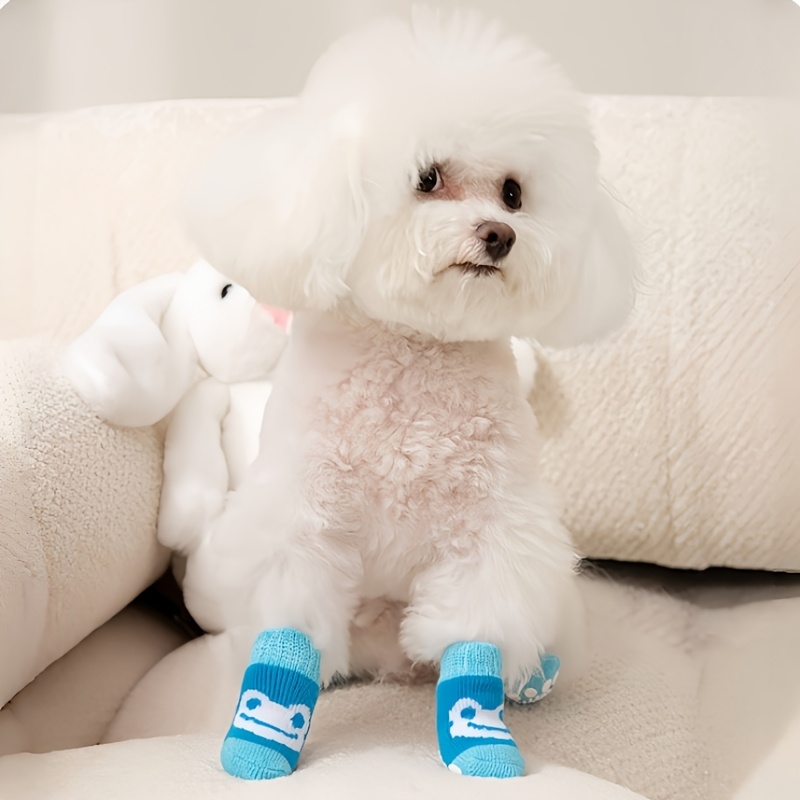 4pcs Random Style Non-Slip Dog Socks for Paw Protection