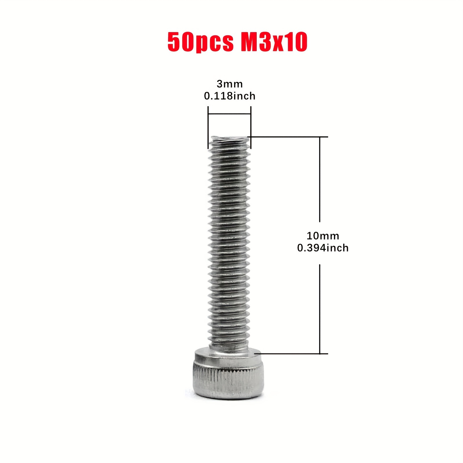 50pcs Of M3 Din912 Allen Hexagon Socket Head Cap Screws Made Of 304 A2-70 Stainless Steel