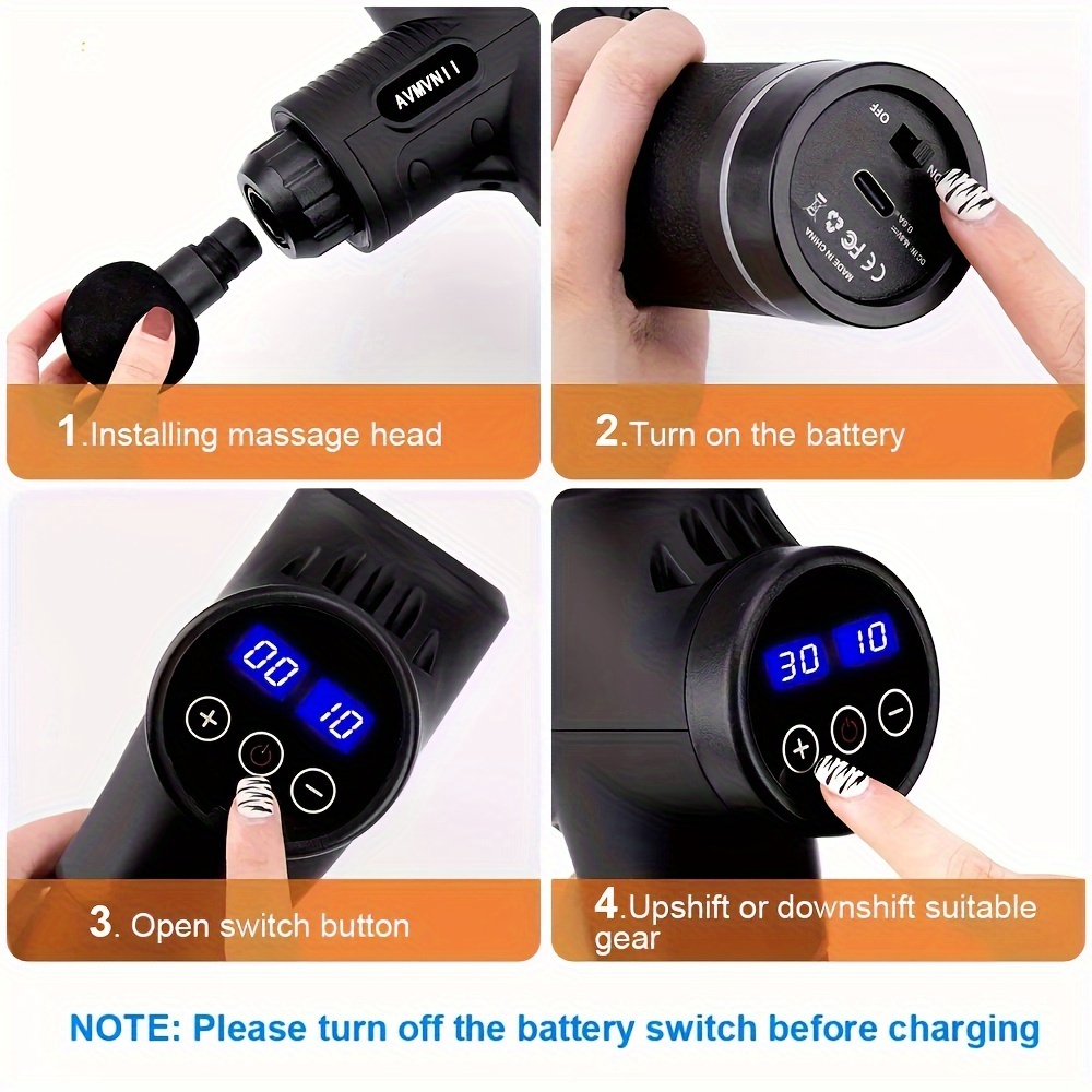 Professional Deep Tissue Massage Gun with 4 Interchangeable Heads, USB Rechargeable, LCD Display, Ergonomic Design for Full Body, Back, and Neck – Ideal for Athletes and Home Use, Massage Tools