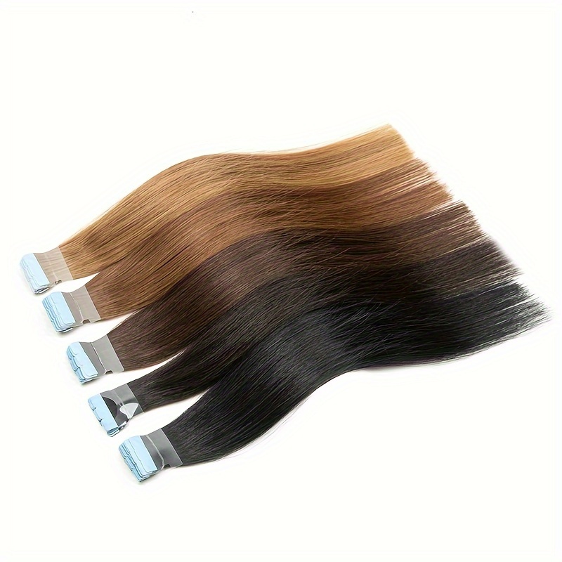 mini tape in human hair extensions double side invisible seamless tape in hair 10pcs set natural straight   blonde 12 24 inches details 3