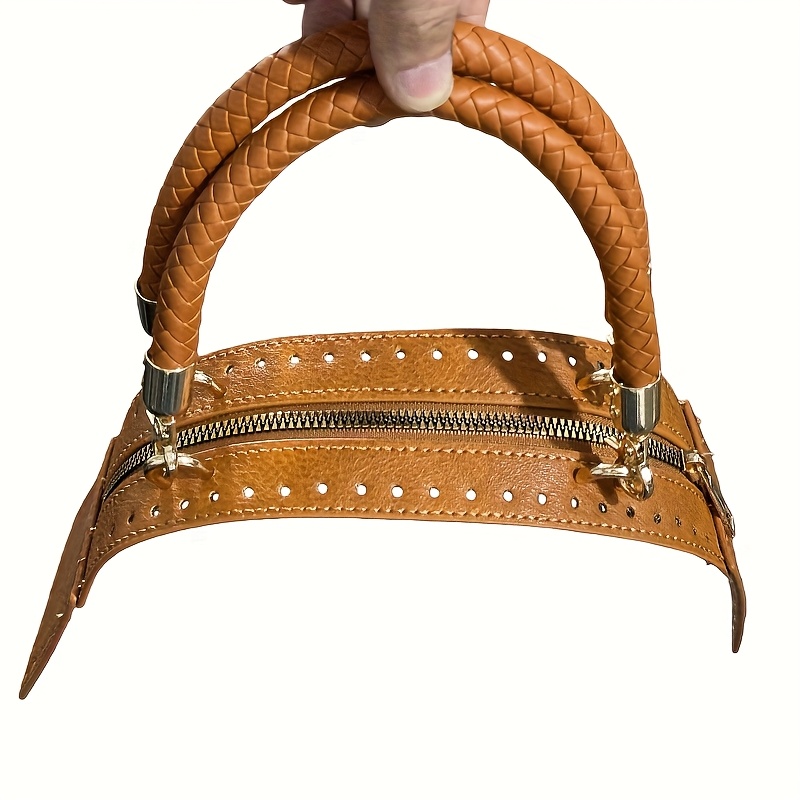 TEMU This Is A Crochet Handbag Featuring A Faux Leather Body, Equipped With A Faux Leather Zipper And Handle, Along With A High-quality Metal Zipper.