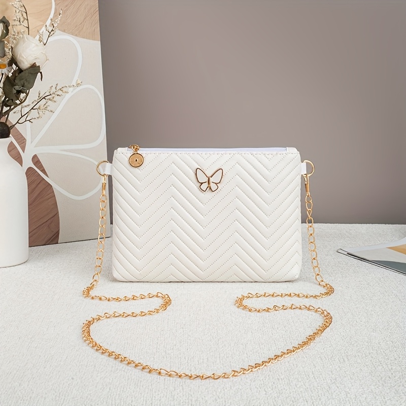 New Stylish Trendy Wave Embossed Crossbody Bag - Exquisite Hardware Decoration Metal Chain Strap Shoulder Bag, Versatile And Easy Design, Perfect For Travel And Daily