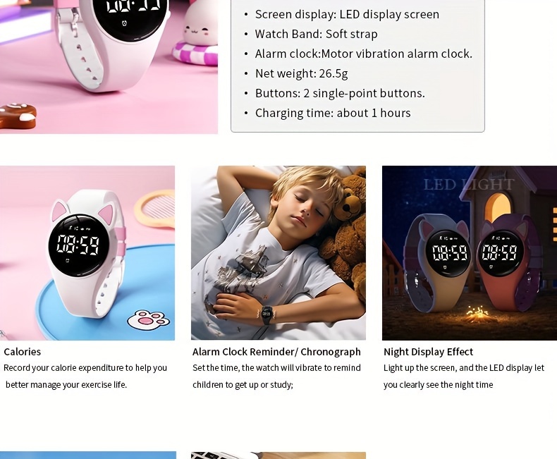 girls silent vibration alarm ear digital wrist - Temu Kuwait