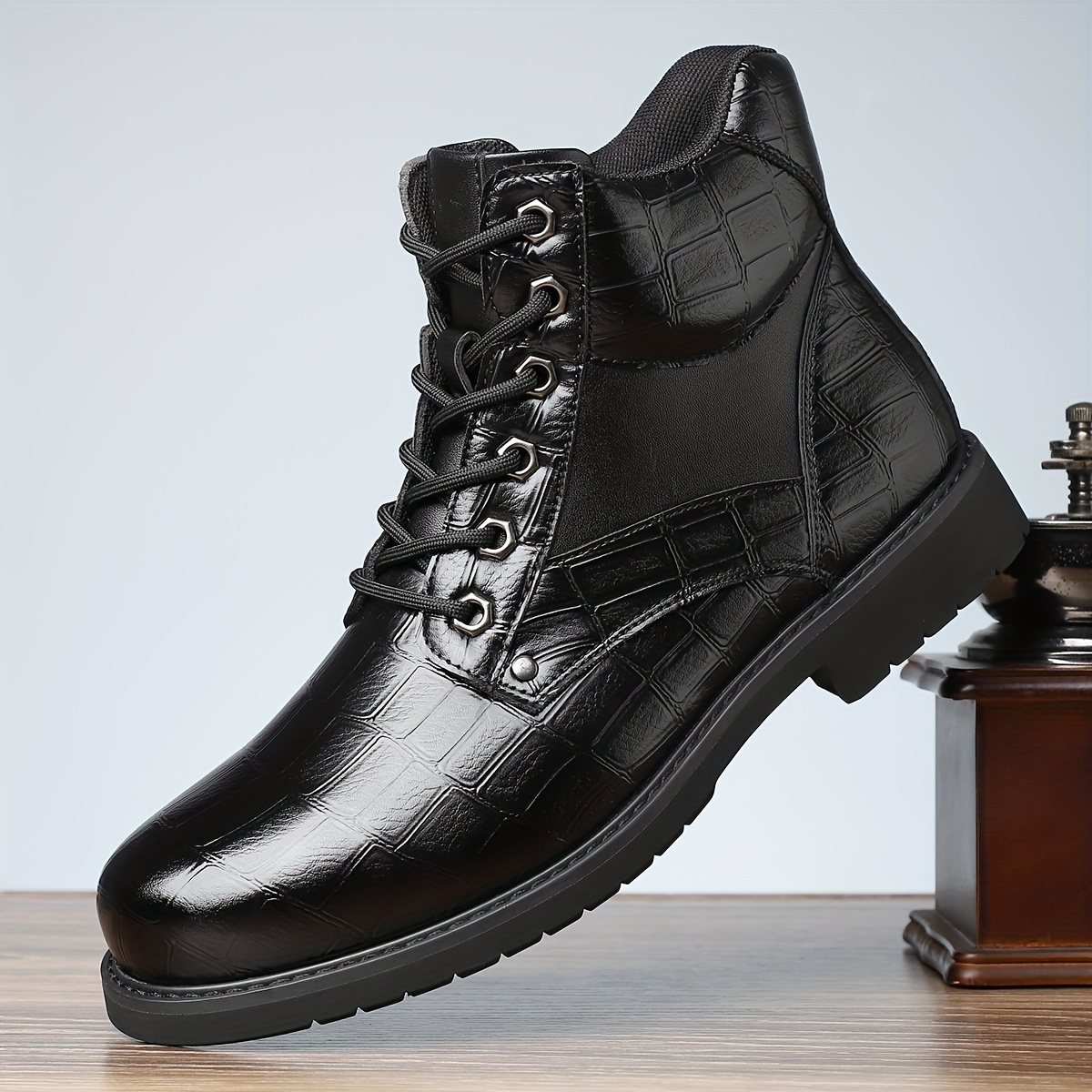 botas de hombre vintage auténtico punta redonda con cordones, de