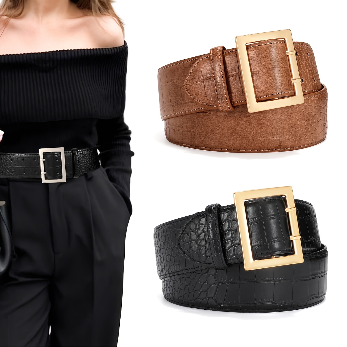women wide belts dress chunky waist belts golden - Temu display picture 2