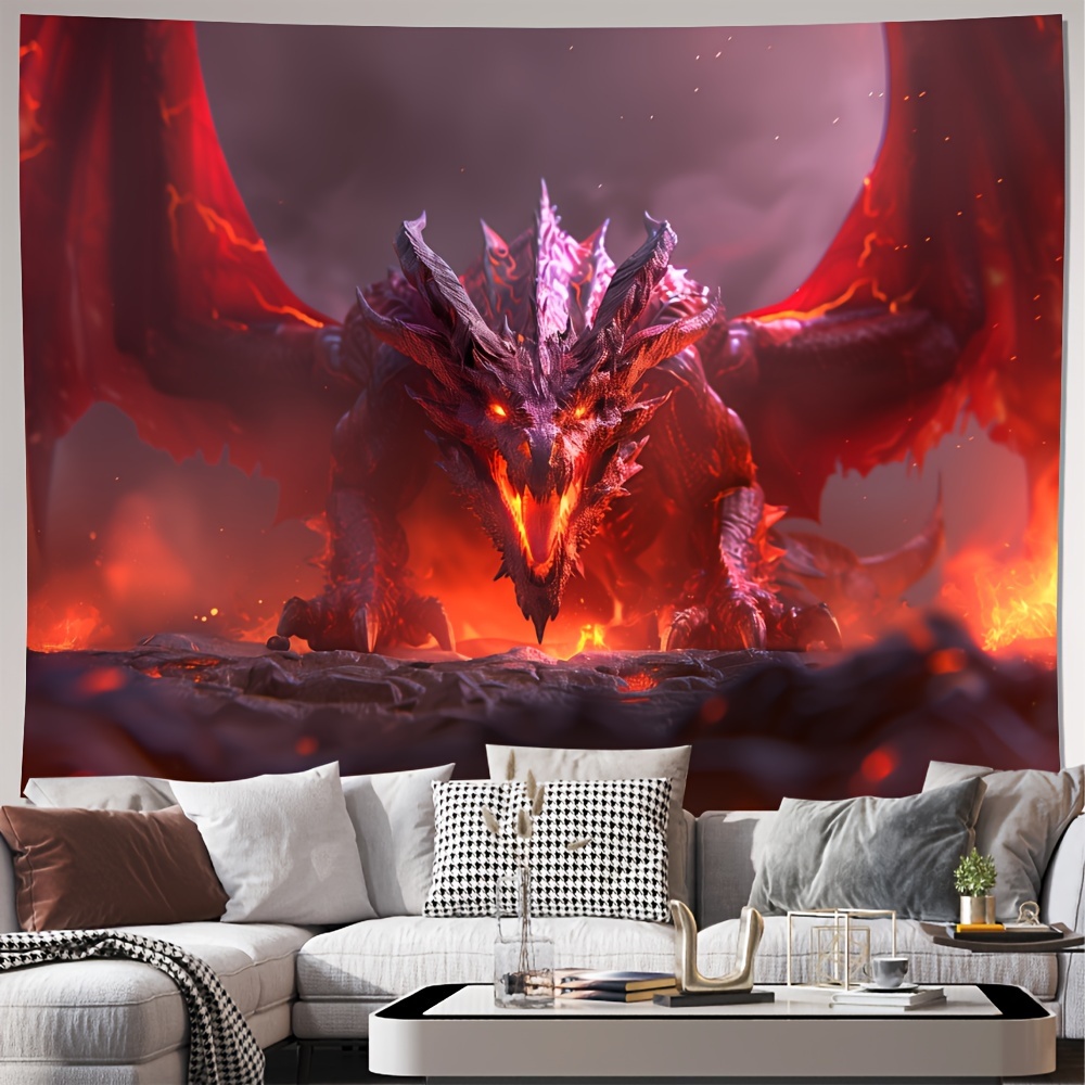 

Majestic Flame Dragon Abstract Wall Art - Polyester, Multicolor, Perfect For Living Room, Bedroom, Office Decor & Party Backdrops - Includes Easy Install Kit