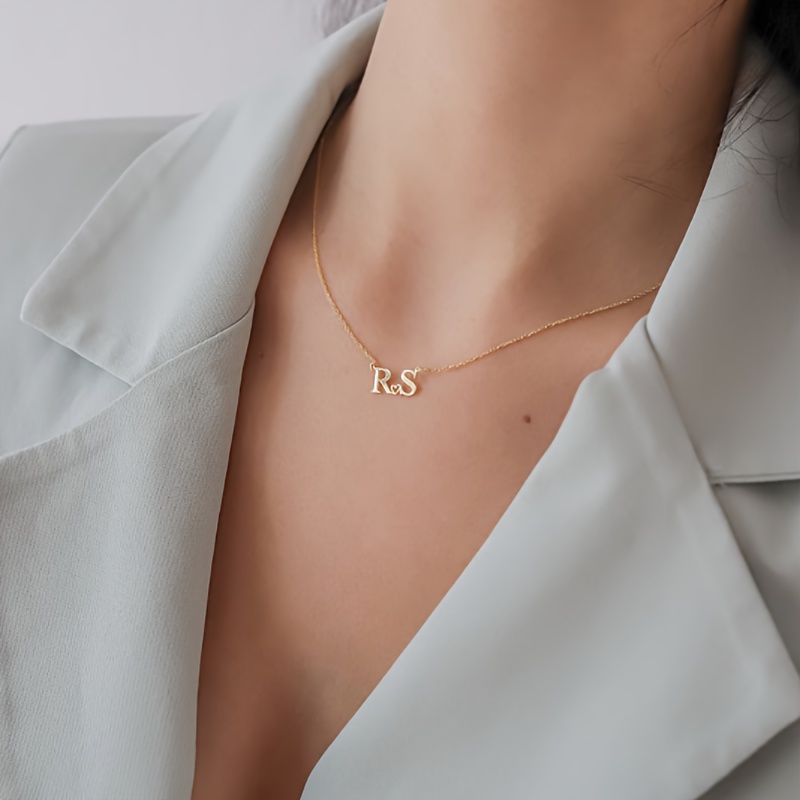 TEMU Personalized Custom Initial Necklace Pendant Gifts, Custom Double-letter Necklaces - Simple And Elegant Bohemian Style Golden Jewelry For