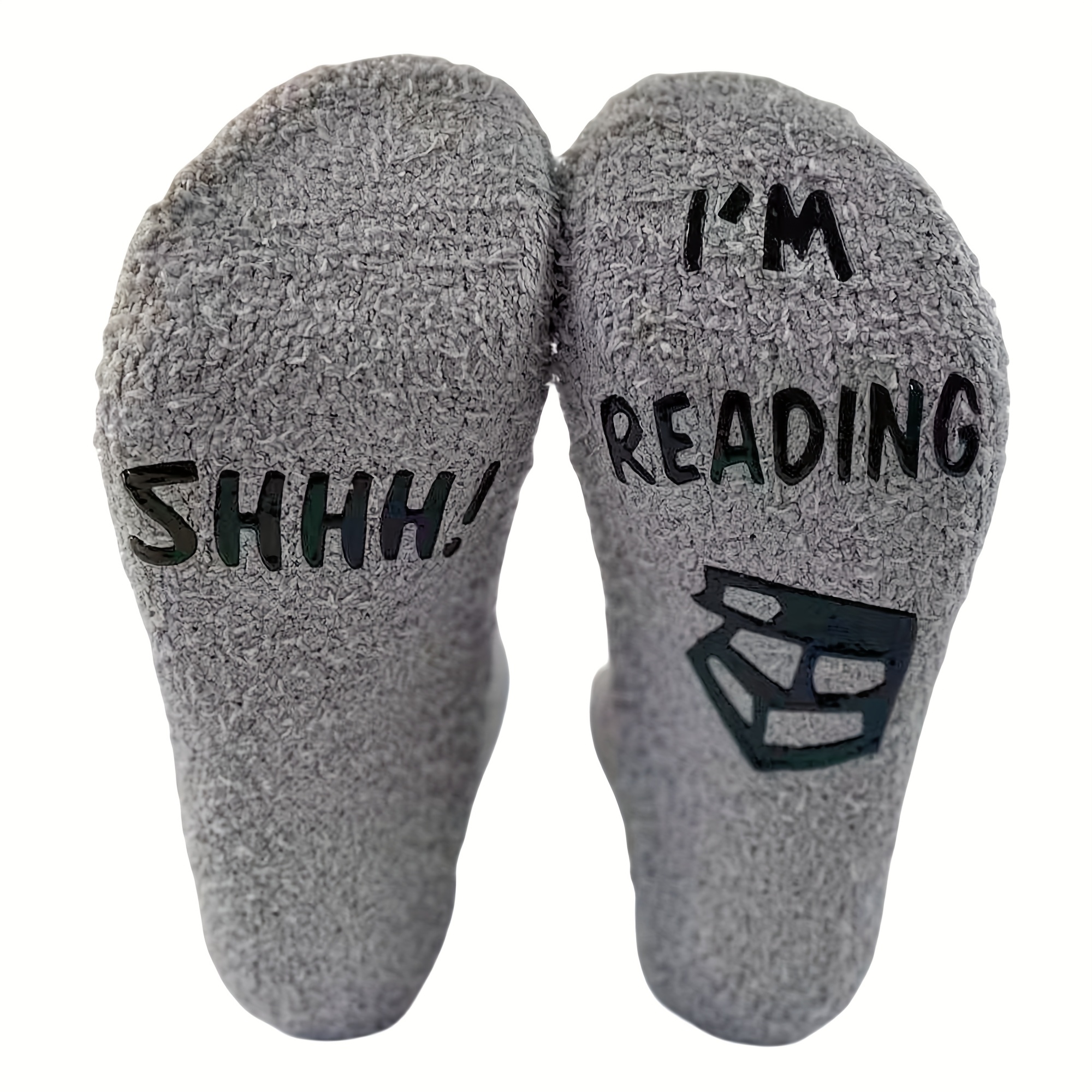 Unisex Coral Fleece Mid-calf Non-slip Floor Socks | "shhh! I'm Reading" Design, Plush And Comfortable For Home Sleeping, Fabric