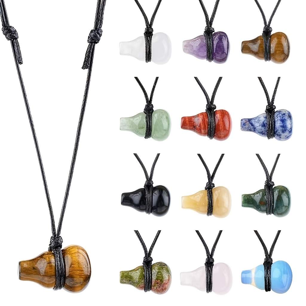 5pcs Natural Crystal Gourd Pendant Necklace Set, Adjustable