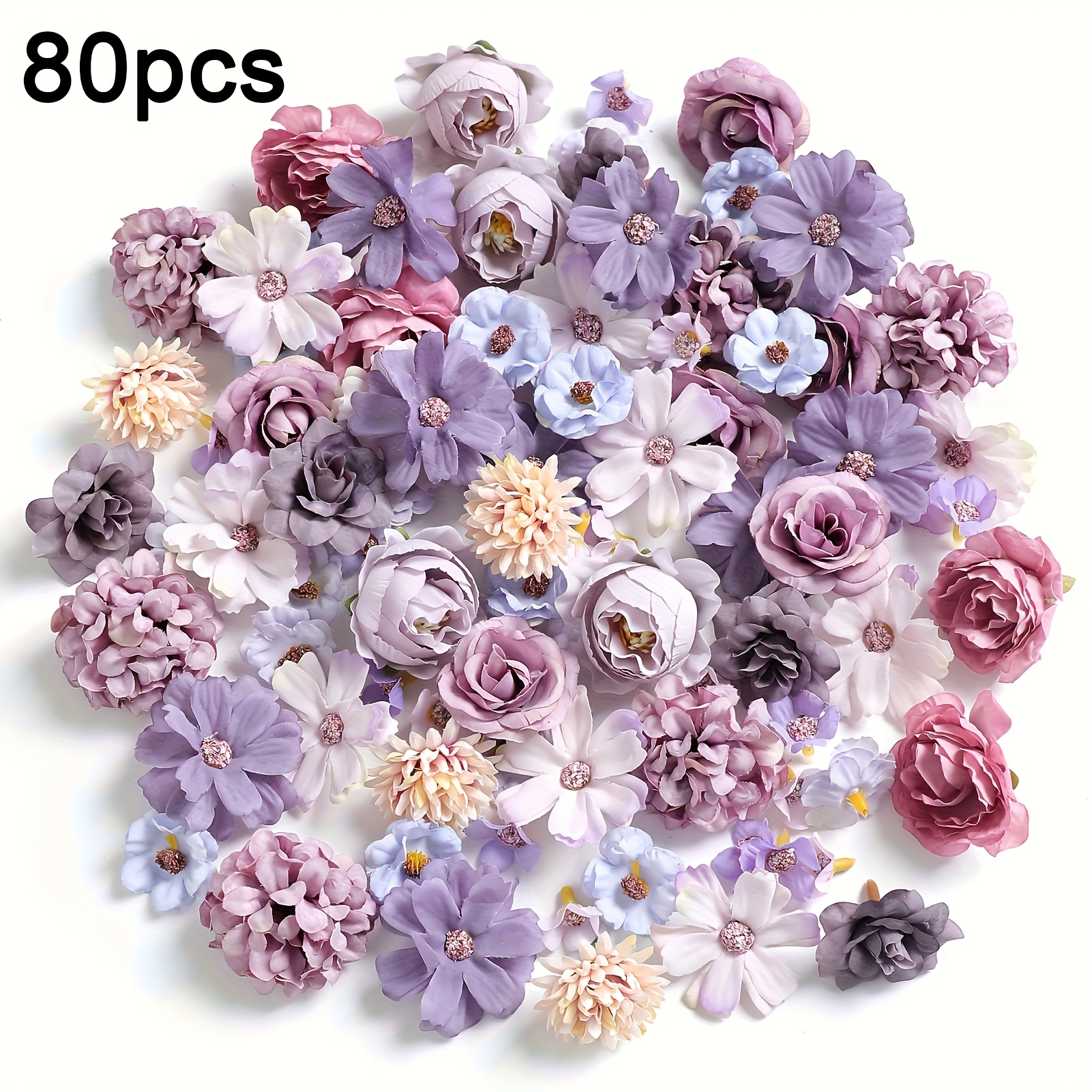 80pcs Set Of Purple Artificial Flowers
