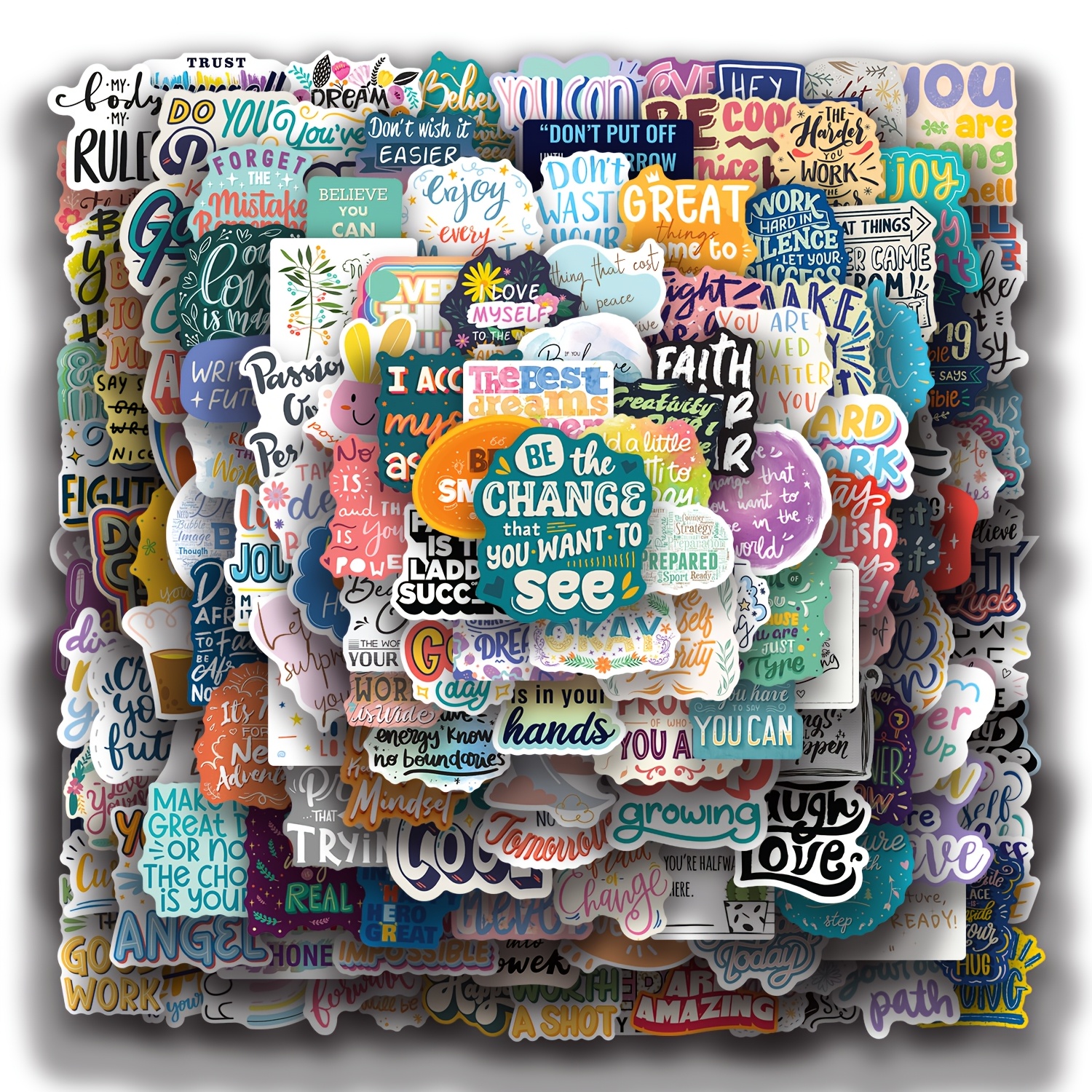 Image of 150 Motivational Quote Sticker Set, Suitable For Water Bottles, Laptops, And Books, With Text And Beautiful Design - Easy To Stick, Removable