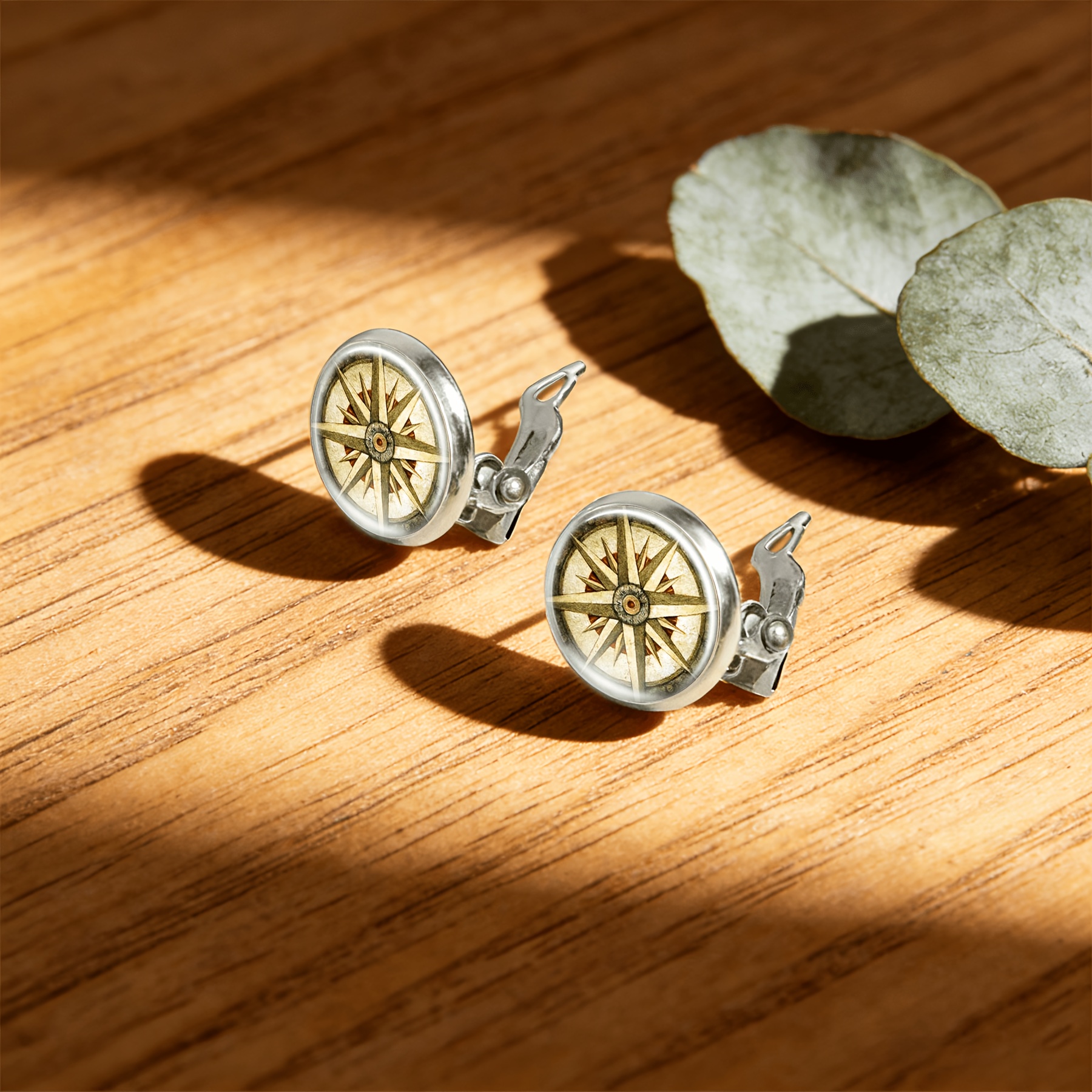 2pcs No-Pierced Ear Clip Round Glass Face Earrings
