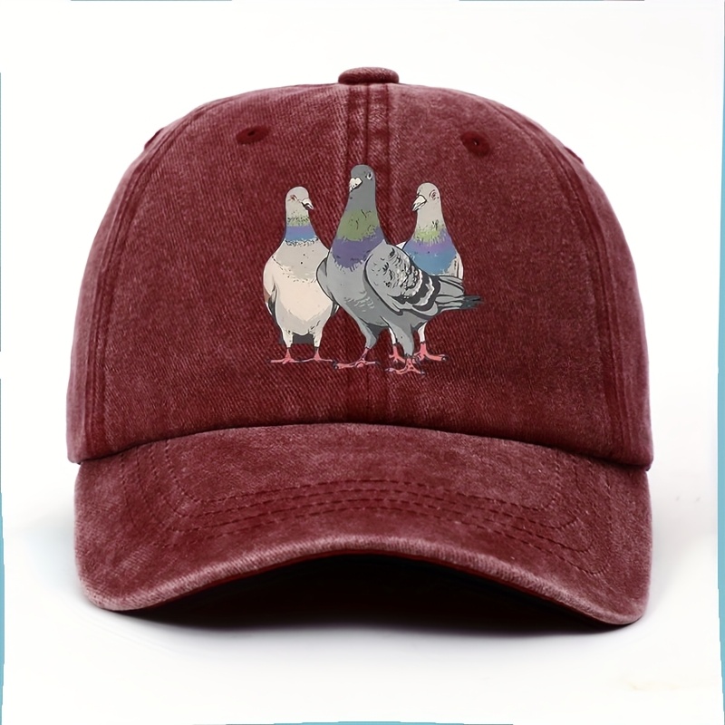 TEMU A Baseball Cap With 3 Casual Pigeon Patterns Printed On It, Suitable For Pigeon Enthusiasts. Lightweight, Soft, And Comfortable, With Adjustable