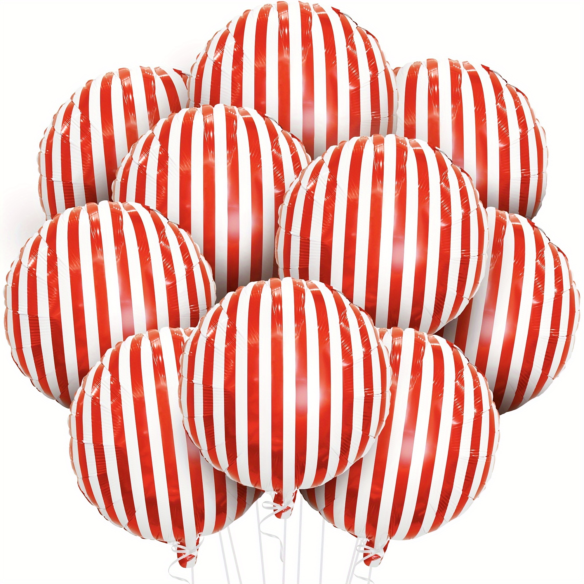 

10pcs Red And White Striped Balloons - 18 Inch Aluminum Film For Carnival, Party Decorations, Mixed Color Round Shape, No Electricity Needed