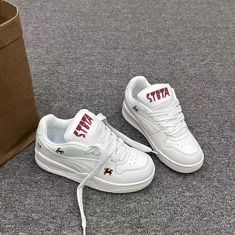 TEMU Men's & Women's Low-top Sneakers - /red Contrast Platform Shoes With Soft Sole & Anti-slip Sole Suitable For Students, Daily Commuting, Casual
