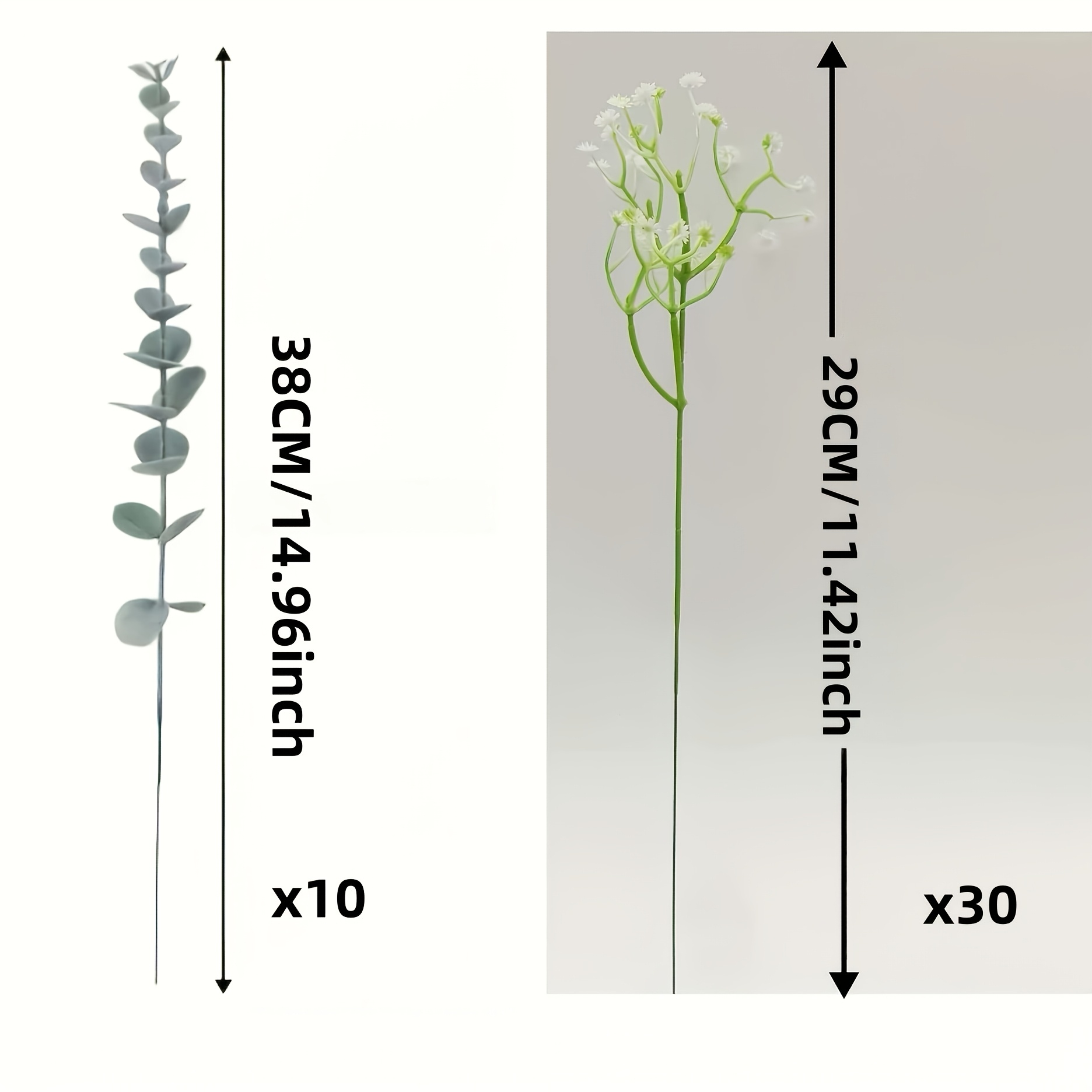 TEMU 40pcs Artificial Flower Arrangement Set, Silvery-green Eucalyptus Branches And Baby's Breath Simulated Flower Stems, Realistic Green Leaf