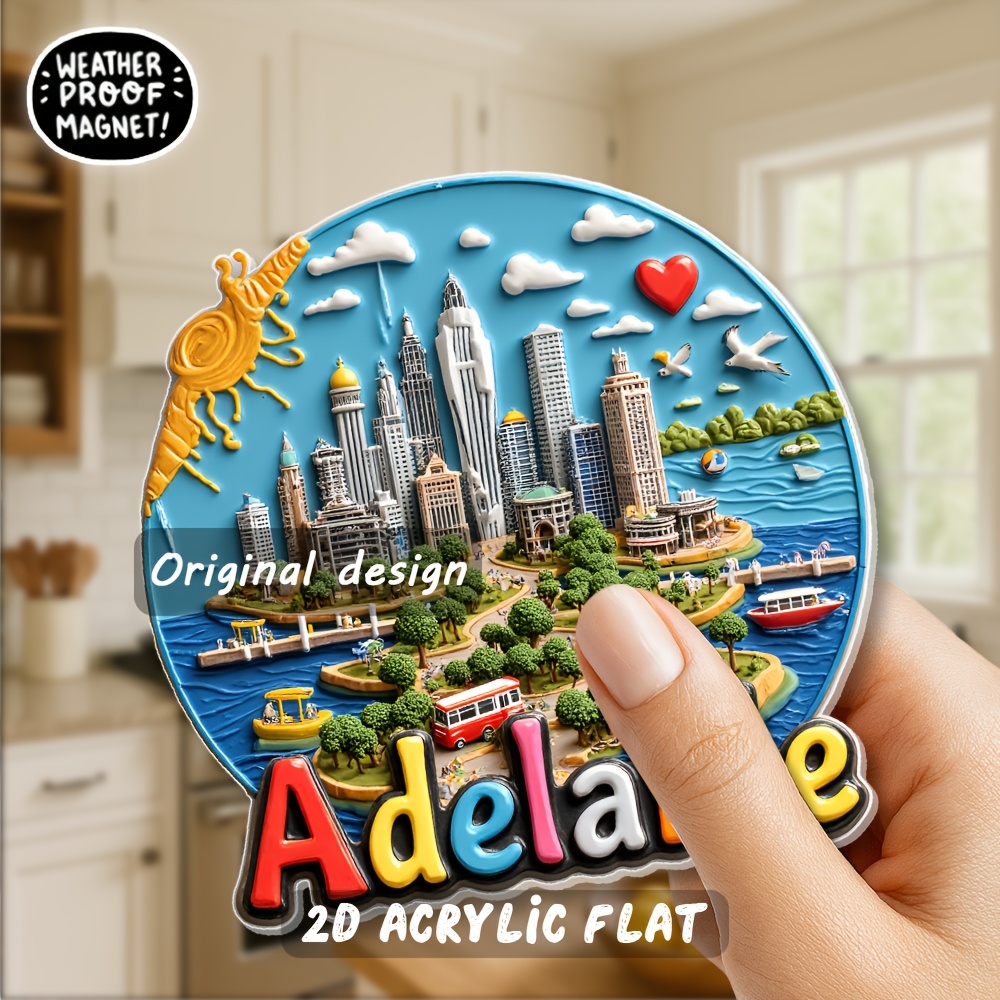 TEMU 1pc 3.15-inch Acrylic Fridge Magnet - , Australia City With Heart, , And Ships - Vibrant ( Oval, Torrens River) - South Australian Enthusiast