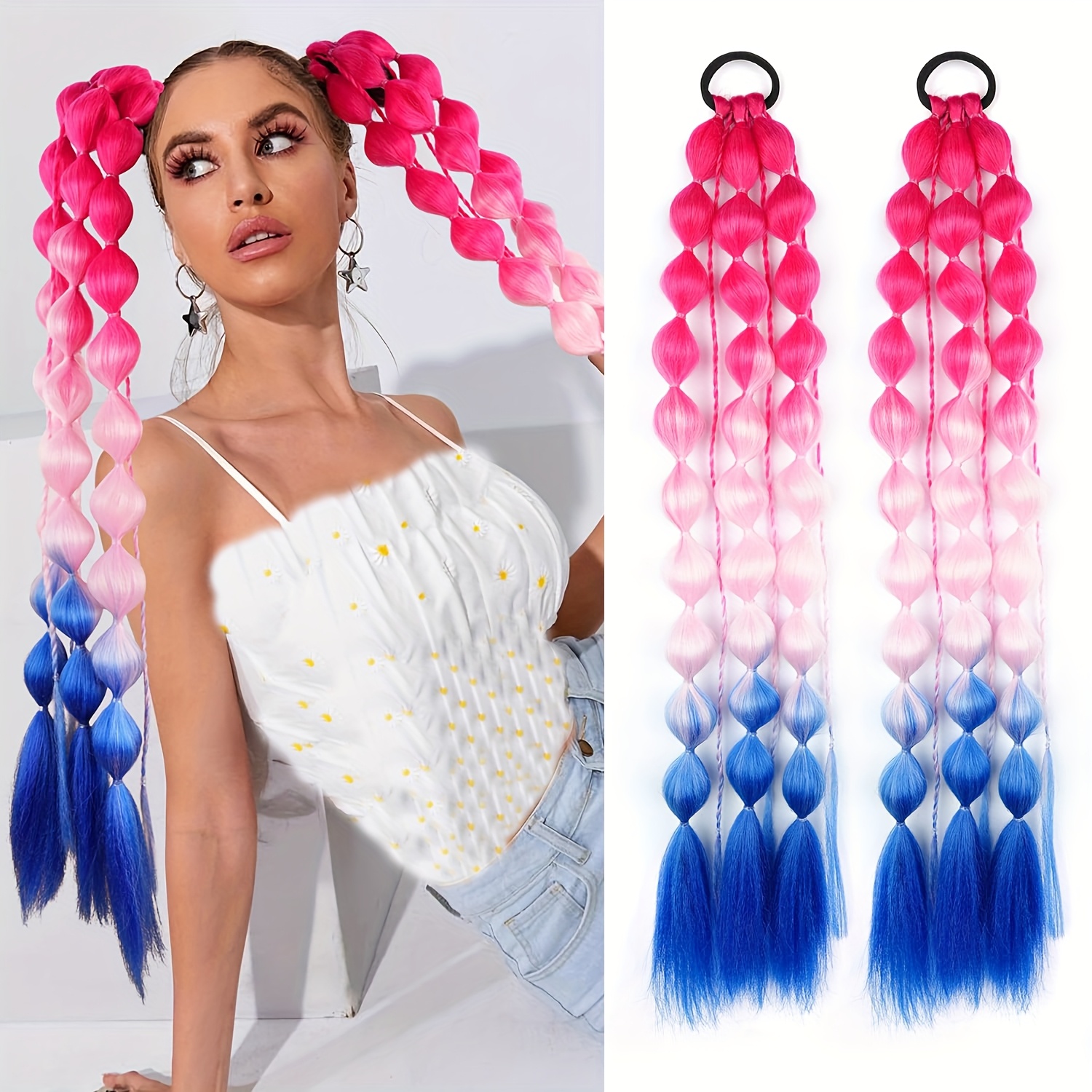 2pcs vibrant ombr ponytail extensions 24 inch lightweight colorful braided hair accessories for   for parties festivals and rave events   accessory vibrant hair extensions lightweight extensions hair accessories details 4