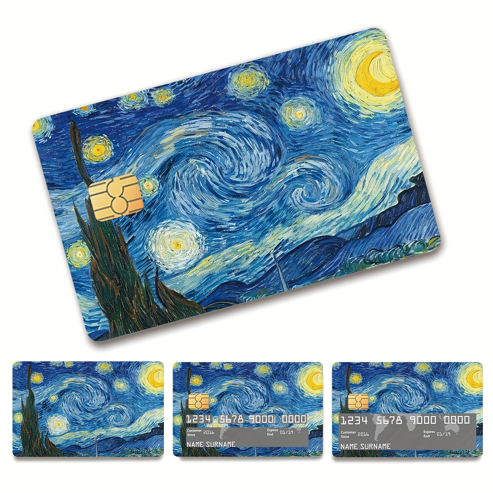 

1 Set Of 4 Van Gogh Creative Pattern Credit Card Stickers, Anti-fingerprint And Anti-scratch Card, Ultra-thin, Waterproof, Suitable For Credit Card Stickers