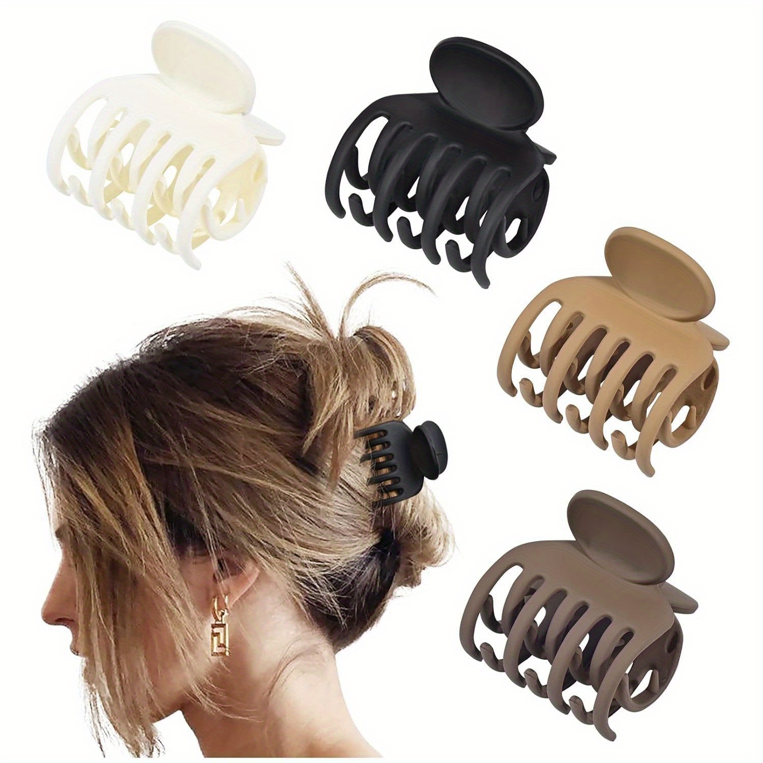 4pcs Set 4.5cm Medium Dragon Bone Claw Clips For Women, Half-up Ponytail Hair Clips, Simple Versatile Solid Milk Coffee Hair Accessories