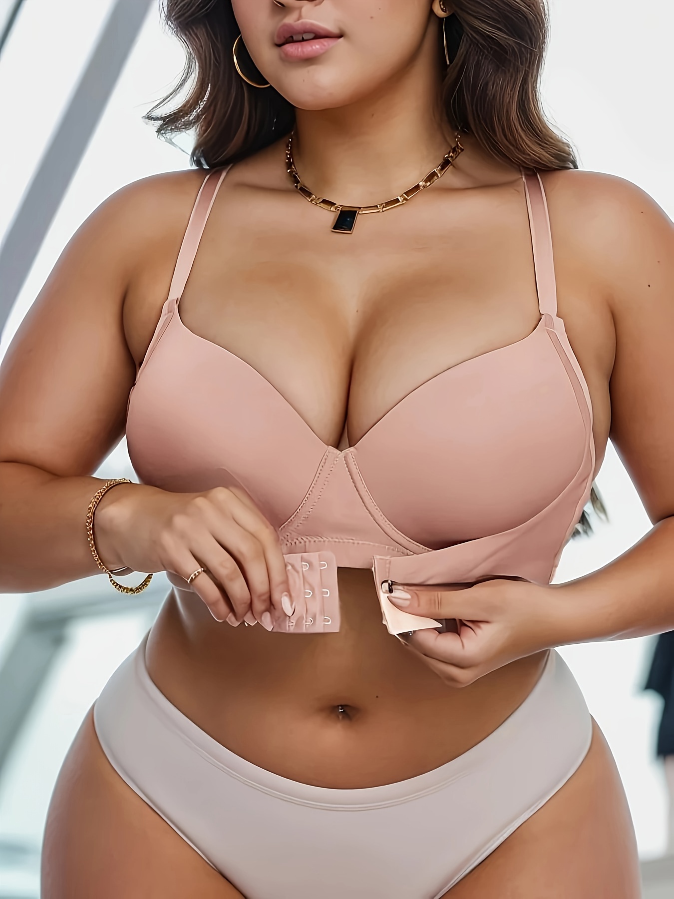 Plus Size Sexy Bra, Women's Plus Solid Sleeveless Anti-slip Underwire  Invisible Bra