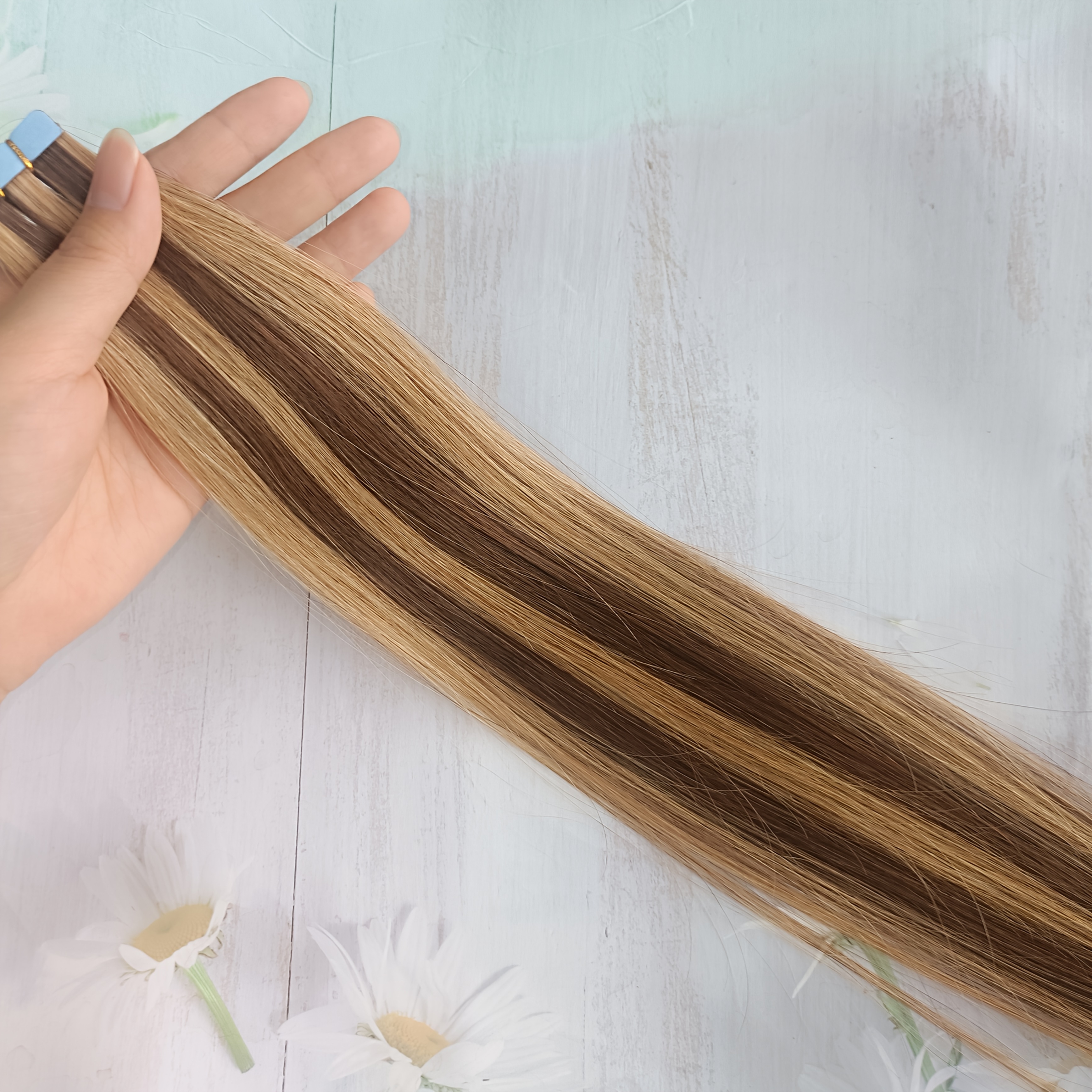10pcs mini tape in hair extensions human hair balayage blonde highlights straight   human hair extensions for women easy to apply   look for all light beige tones versatile styling options easytoapply tapes details 6