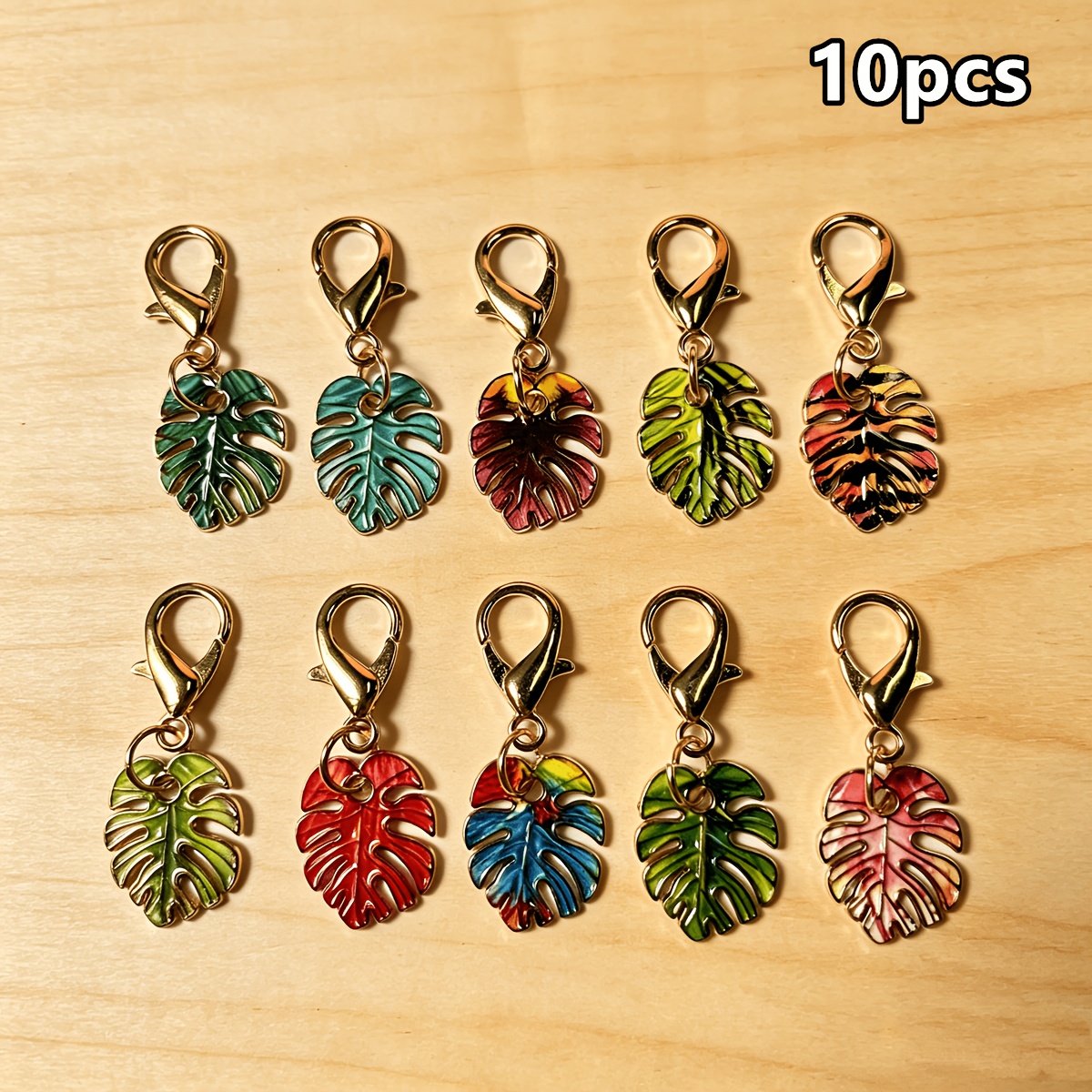 TEMU 10pcs, Tropical Hollowed-out Leaf Keychain, Colorful Hawaiian-theme Keychain For Party Favors, Bag Decorations, Small Pendant For Birthday,