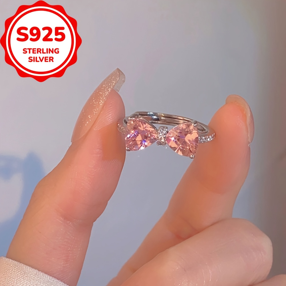 925 Sterling Silver Pink Bow Shaped Ring, Daily Wear