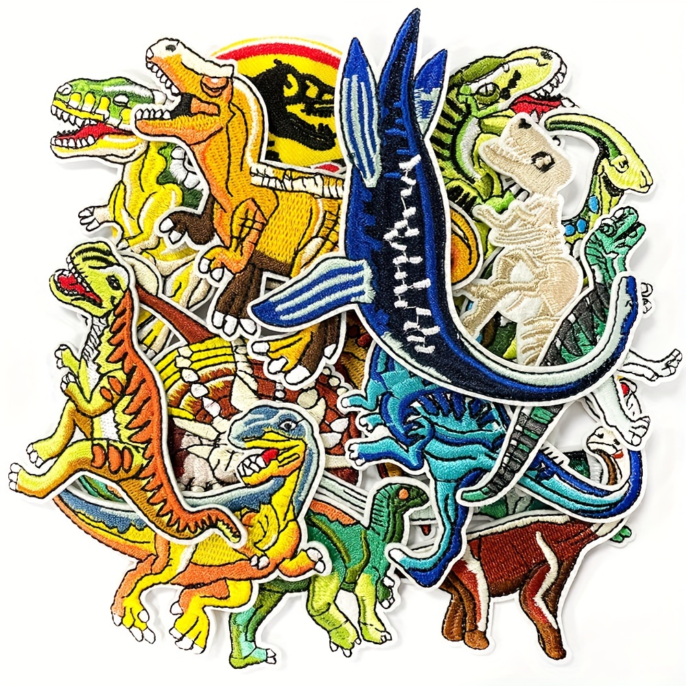 

16pcs Dinosaur Iron-on Embroidered Patches, Assorted Color Appliques For Clothing, Jackets, Jeans, Hats, And Backpacks Decor