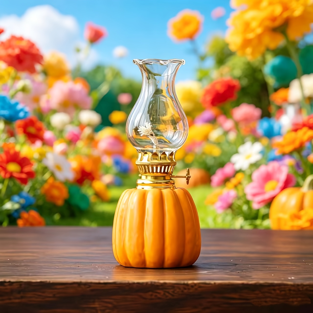 TEMU 1pc Vintage Glass Pumpkin Candle Holder & Oil Lamp - Windproof Tabletop Suitable For Home Decor, Outdoor Lighting, Fall/ Decoration, Glass Cup