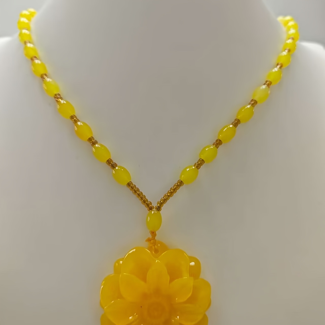 Unisex Yellow Beeswax Sunflower Pendant Necklace