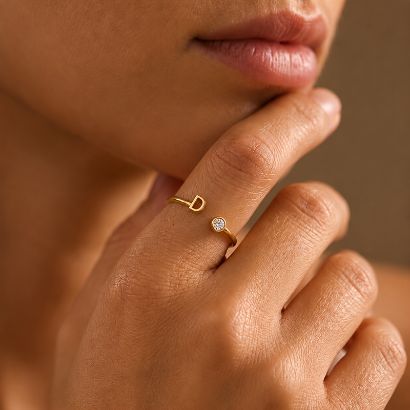 TEMU Anillo personalizado con , joyería de acero inoxidable, anillo abierto ajustable, joyería minimalista y de moda, joyería para mujer, se puede