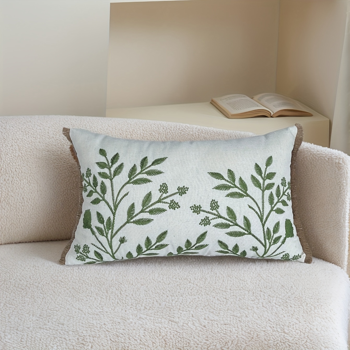 E-shop Leaf Imination Handbestickte Kissenbezüge für alle Jahreszeiten, maschinenwaschbare bestickte Kissenhüllen aus Polyester-Leinen für Wohnzimmer,