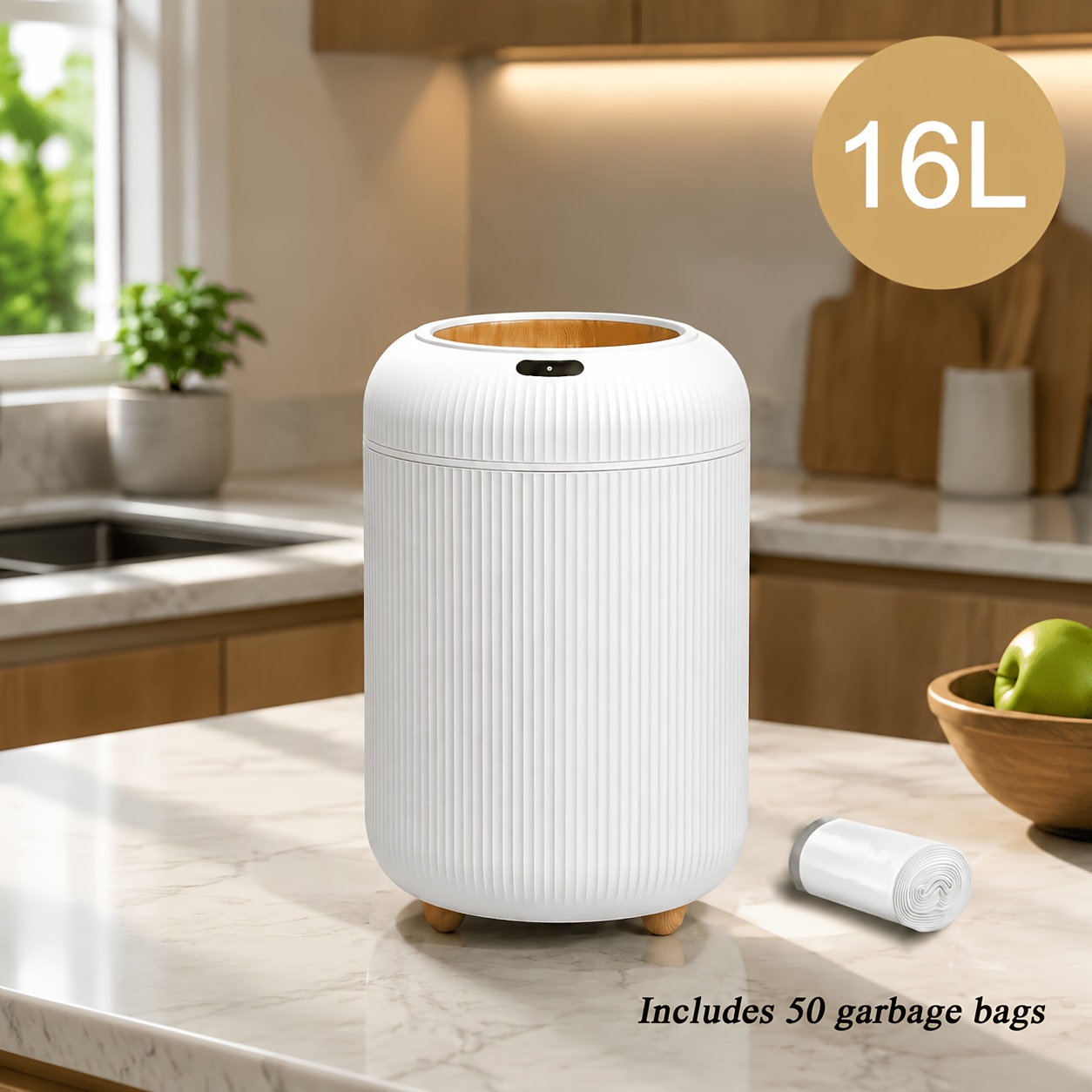 TEMU 16l Smart Sensor Trash Can, Touchless Sensor Automatic Lid Opening, Design, Suitable For Small Kitchens, Bathrooms, Bedrooms, Commercial Use,