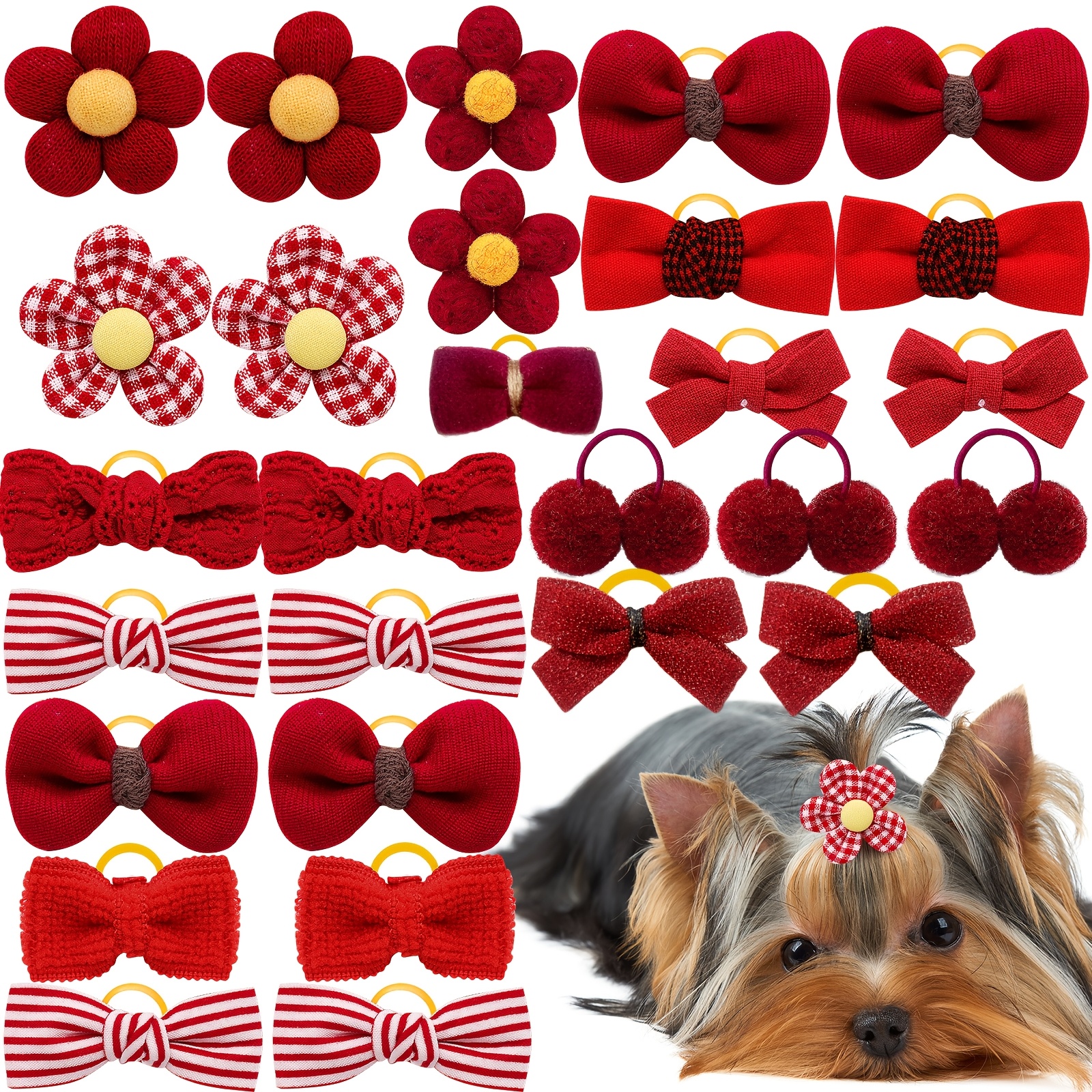 

10pcs Cute Dog Hair Bows, Puppy Cat Flower Shape Bows With Rubber Band, Pet Hair Bowknot, Boutique Dog Grooming Accessories