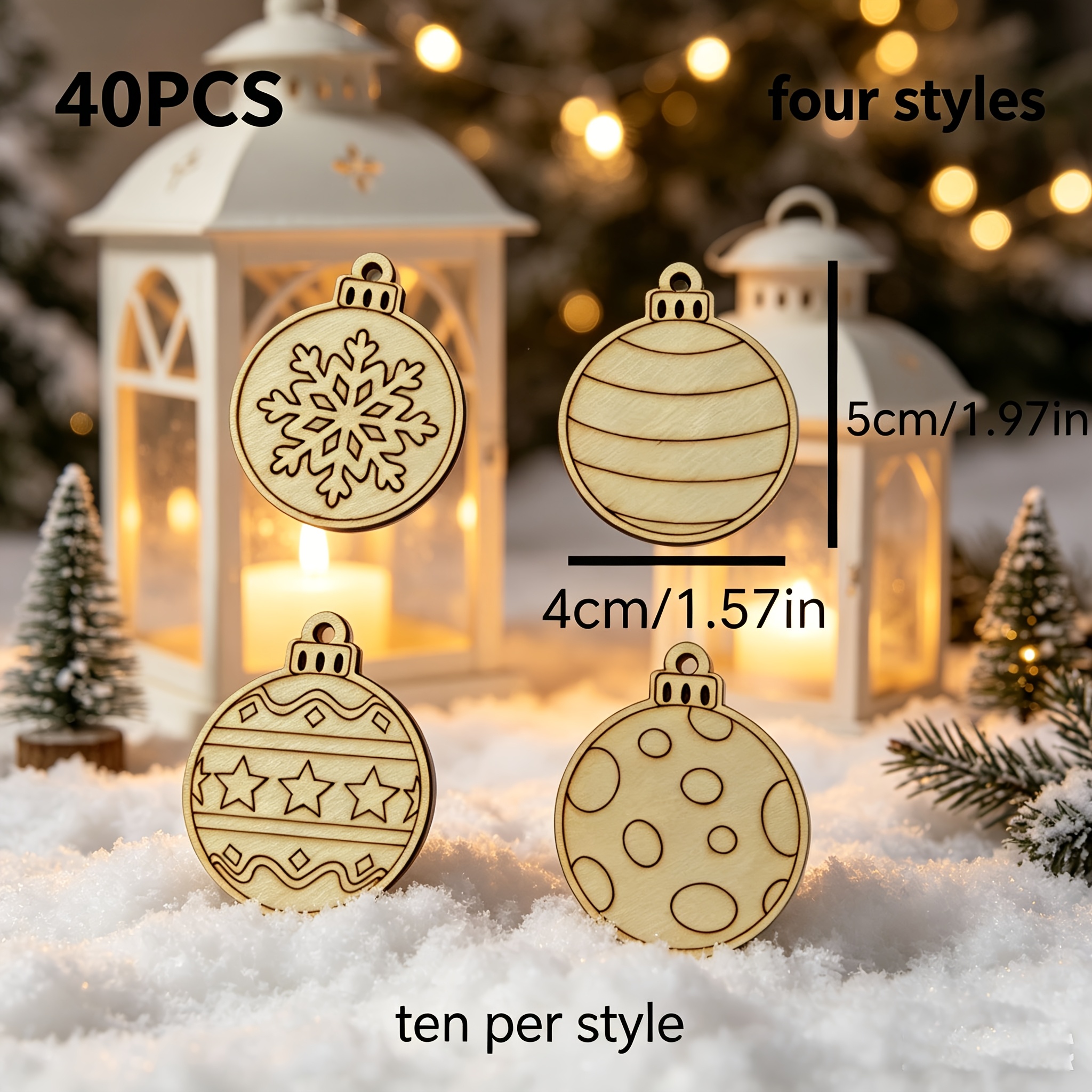 TEMU 40 pezzi di palline natalizie miste in 4 stili, ornamenti in legno con 4 classici design natalizi, quantit� per stile, di fissaggio auto-forati,