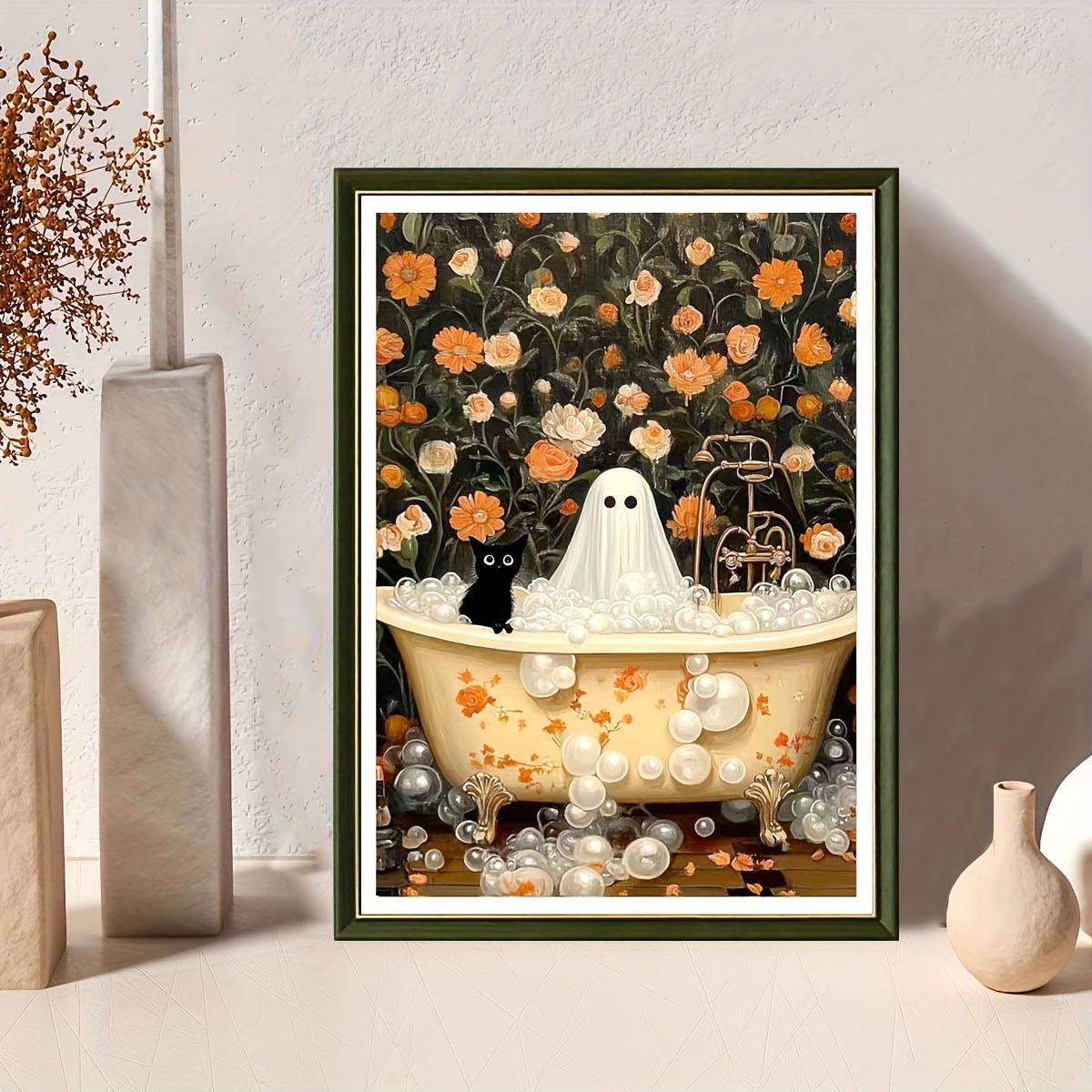 Halloween Printed Cross-Stitch Kit with Bathtub Ghost Pattern