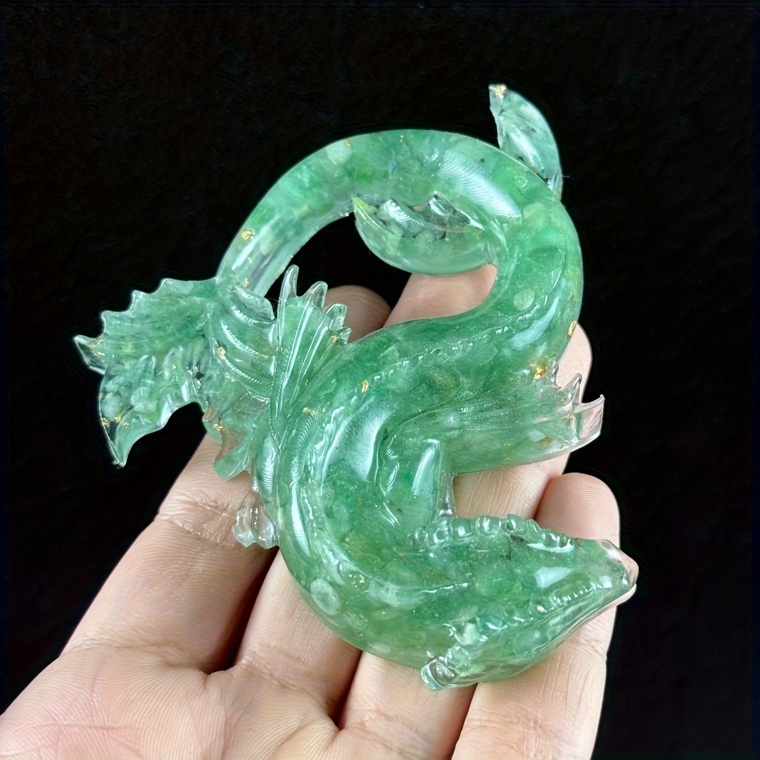TEMU 1pc Resin Sleeping Dragon Jewelry - & Green Accents, Ideal For Desktop Home Decor & Indoor Additions, Dragon Decor