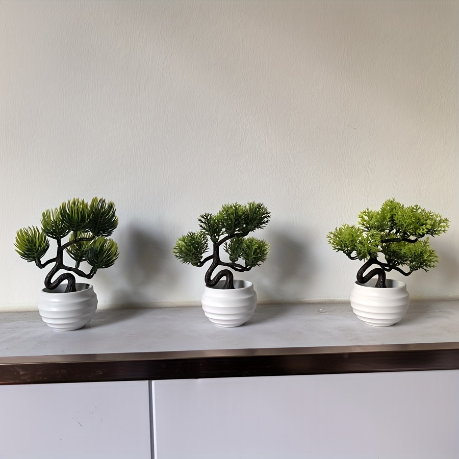 Image of 3pcs Simulation Plant Small Artificial Potted Plant, Plastic Simulation Plant Indoor Suitable For Home Office Bedroom Living Room Bathroom Rack Decoration 12cm/4.72in With Base