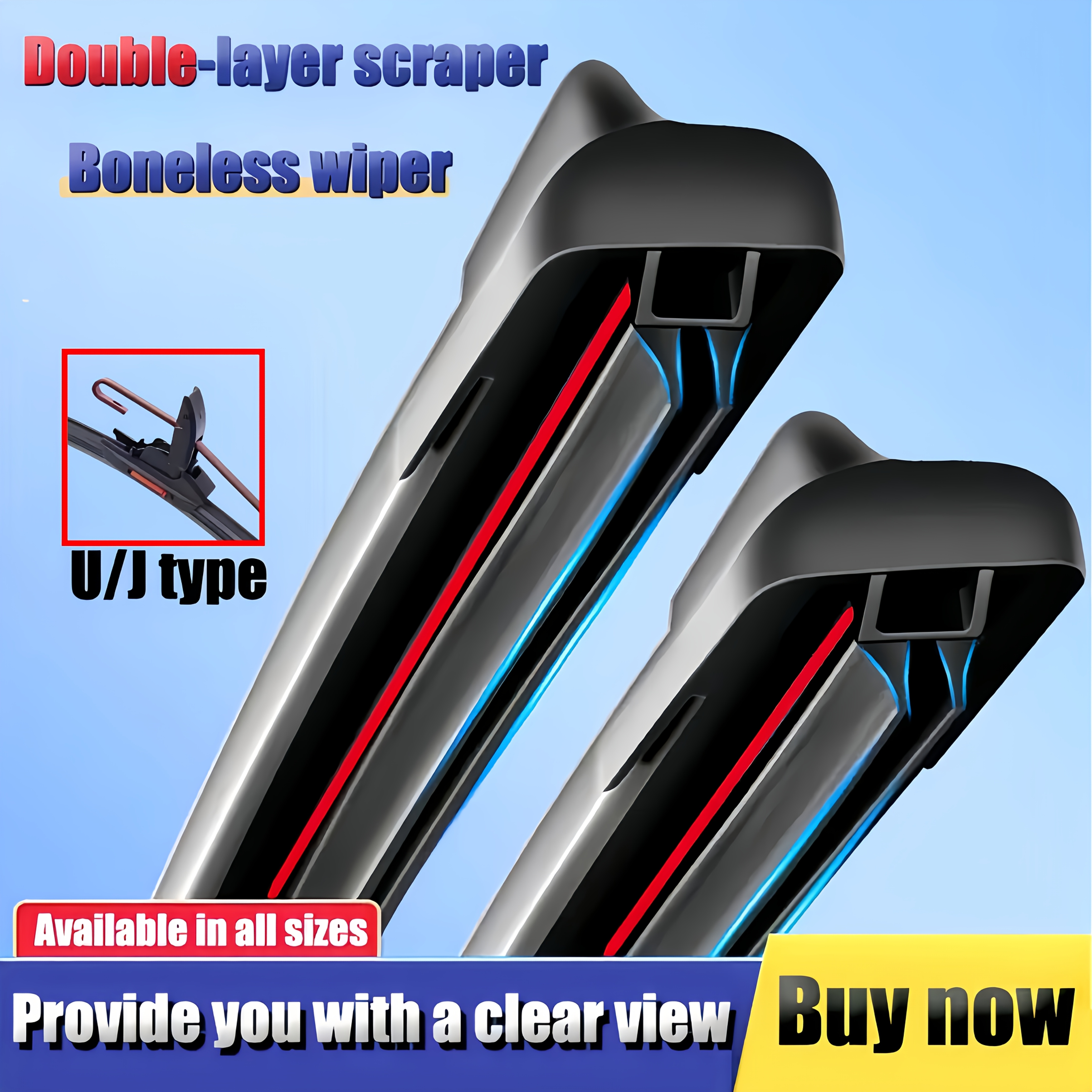 

1pc Fit Hd Quiet Double Rubber Strip Wiper Blade - , , Design With Installation For 99% Of Vehicle Models