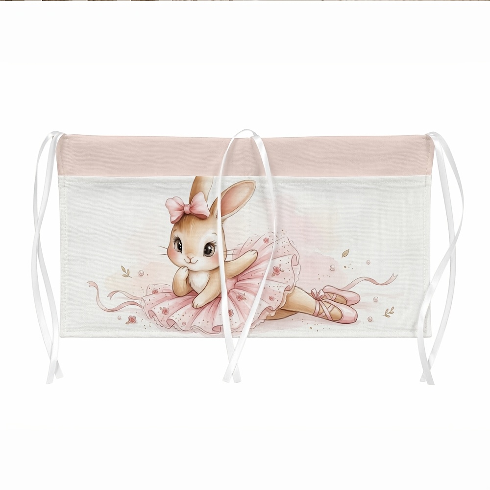 TEMU 1pc Pastel Animal Double-layer Fabric Bedside Storage Bag With Dual Pockets,rabbit Ballerina Pink Pattern, Stroller Hanging Bag, Fashionable And